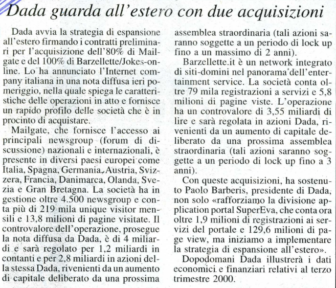 Scopri di più sull'articolo Dada guarda all’estero con due acquisizioni (Milano Finanza)