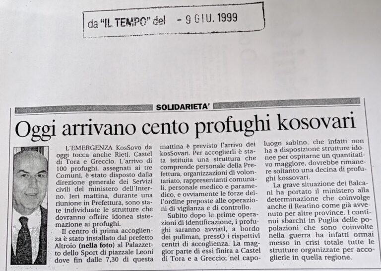 Scopri di più sull'articolo Oggi arrivano cento profughi kosovari (Il Tempo)