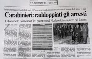 Scopri di più sull'articolo Carabinieri: raddoppiati gli arresti (Il Messaggero)