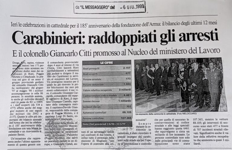 Scopri di più sull'articolo Carabinieri: raddoppiati gli arresti (Il Messaggero)