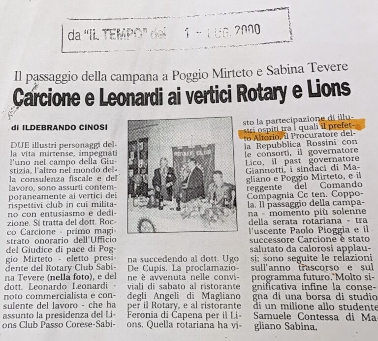 Scopri di più sull'articolo Carcione e Leonardi ai vertici Rotary e Lions (Il Tempo)