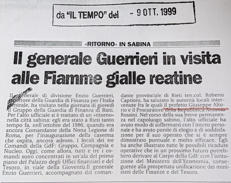 Scopri di più sull'articolo Il generale Guerrieri in visita alle Fiamme gialle reatine (Il Tempo)