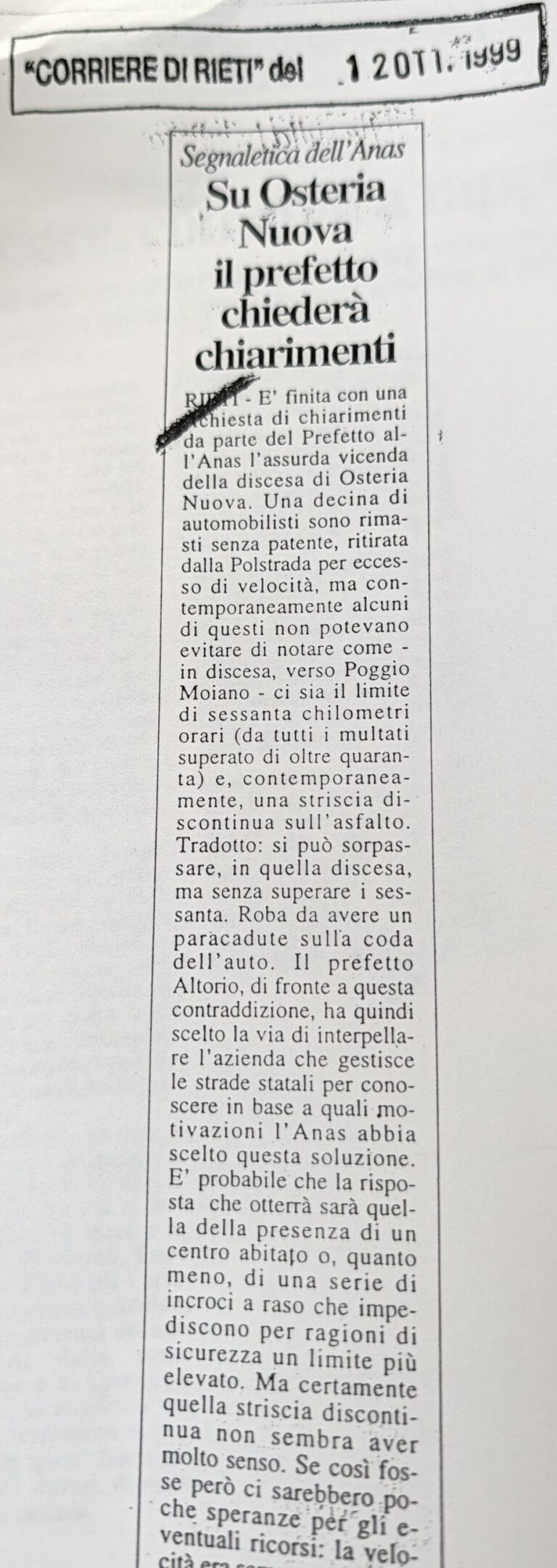Scopri di più sull'articolo Su Osteria Nuova il prefetto chiederà chiarimenti (Corriere di Rieti)