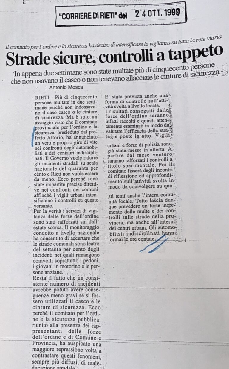 Scopri di più sull'articolo Strade sicure, controlli a tappeto (Corriere di Rieti)