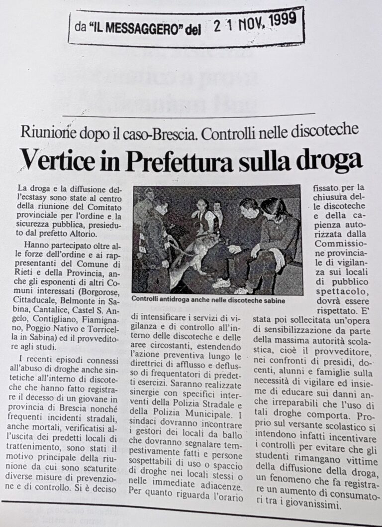 Scopri di più sull'articolo Vertice in Prefettura sulla droga (Il Messaggero)