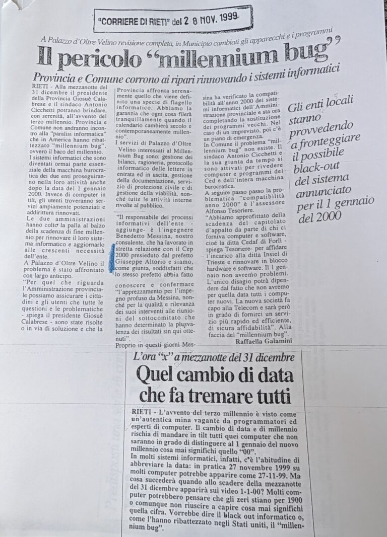 Scopri di più sull'articolo Il pericolo “millennium bug” (Corriere di Rieti)