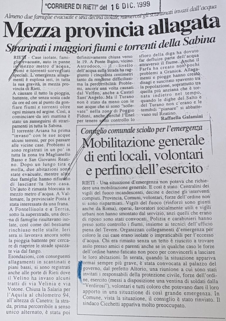 Scopri di più sull'articolo Mezza provincia allagata (Corriere di Rieti)