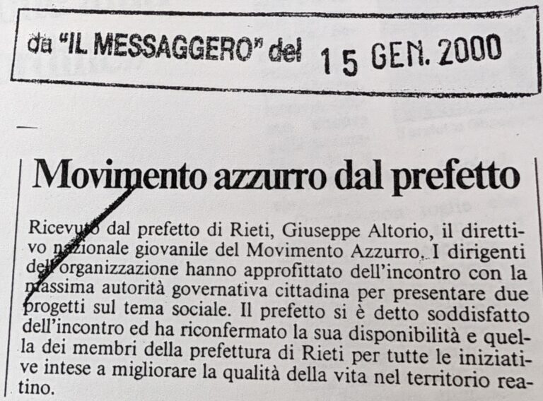 Scopri di più sull'articolo Movimento azzurro dal prefetto (Il Messaggero)