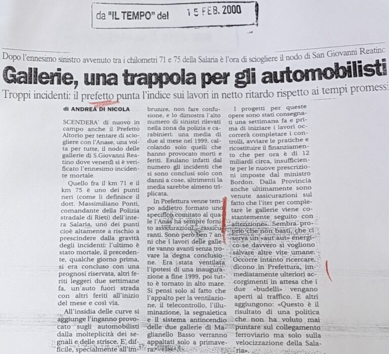 Scopri di più sull'articolo Gallerie, una trappola per gli automobilisti (Il Tempo)