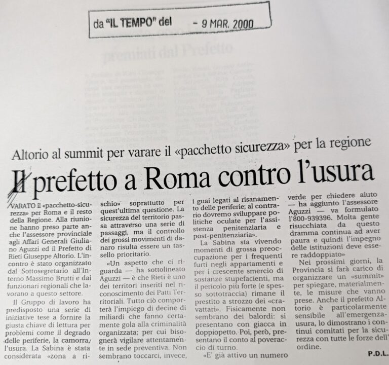 Scopri di più sull'articolo Il prefetto a Roma contro l’usura (Il Tempo)