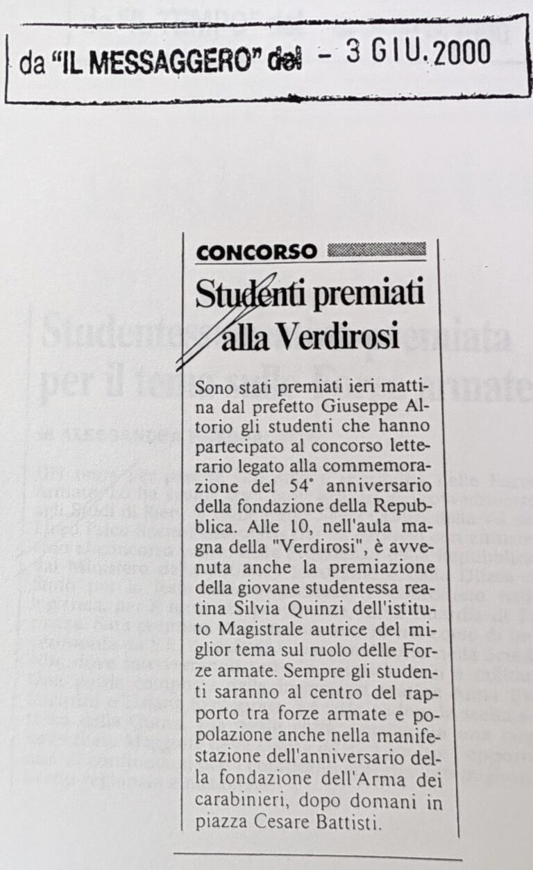 Scopri di più sull'articolo Studenti premiati alla Verdirosi (Il Messaggero)