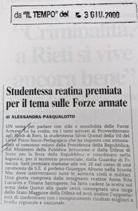 Scopri di più sull'articolo Studentessa reatina premiata per il tema sulle Forze armate (Il Tempo)