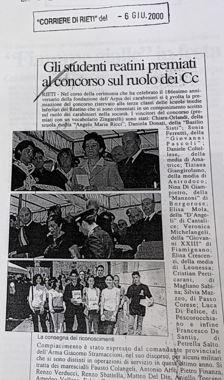 Scopri di più sull'articolo Gli studenti reatini premiati al concorso sul ruolo dei Cc (Corriere di Rieti)