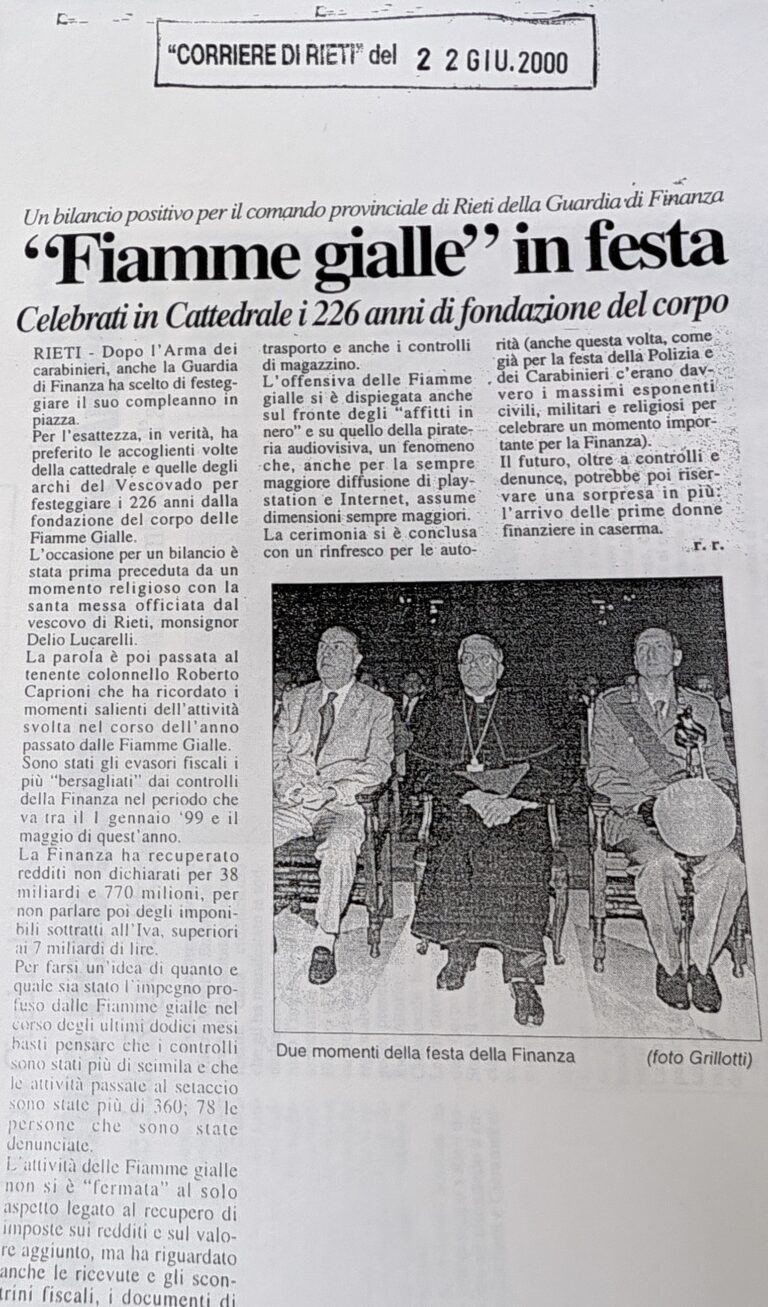 Scopri di più sull'articolo “Fiamme gialle” in festa (Corriere di Rieti)