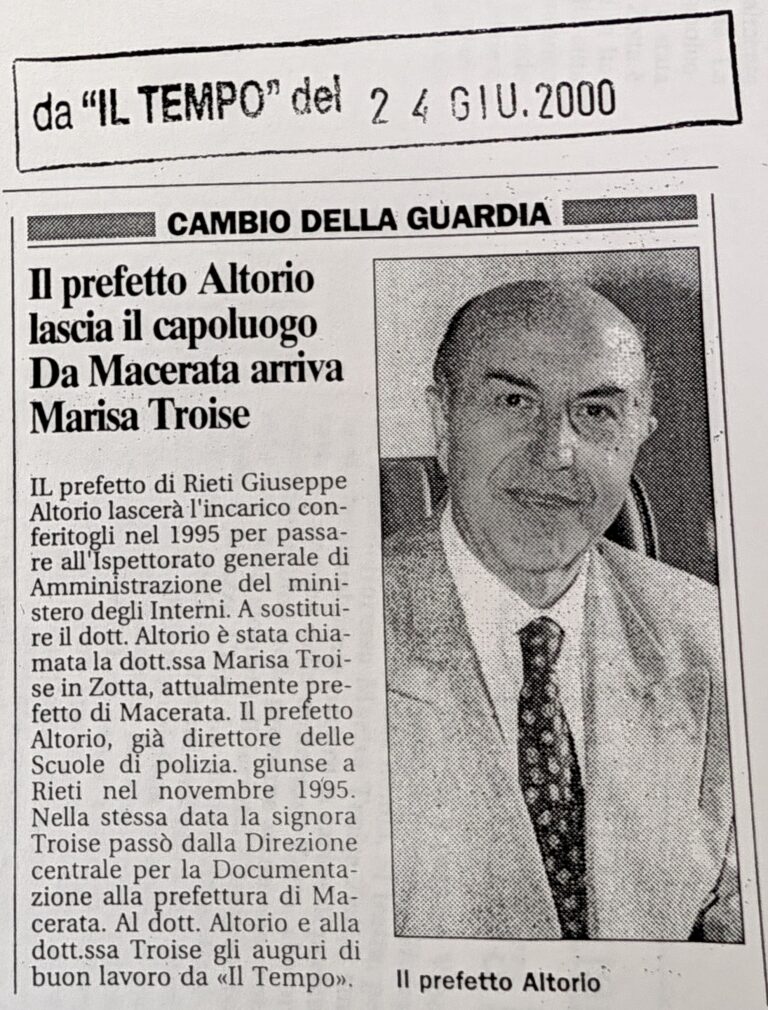 Scopri di più sull'articolo Il prefetto Altorio lascia il capoluogo Da Macerata arriva Marisa Troise (Il Tempo)