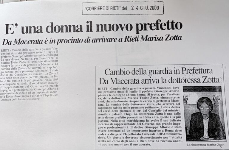 Scopri di più sull'articolo E’ una donna il nuovo prefetto (Corriere di Rieti)