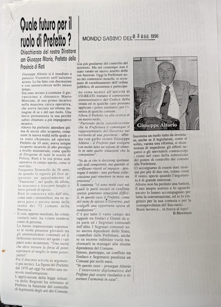 Scopri di più sull'articolo Quale futuro per il ruolo di Prefetto ? (Mondo Sabino)