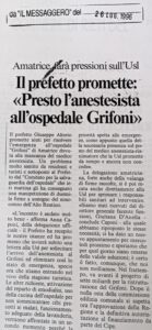 Scopri di più sull'articolo Il prefetto promette: «Presto l’anestesista all’ospedale Grifoni» (Il Messaggero)