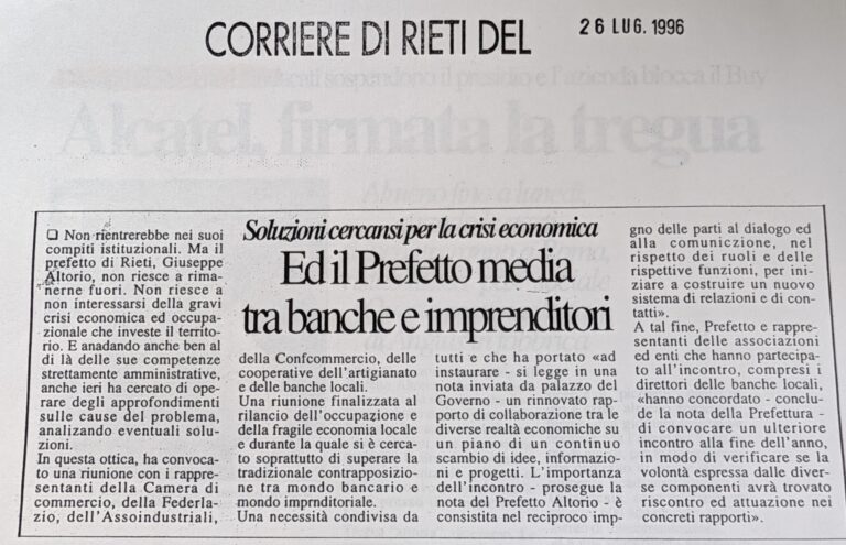Scopri di più sull'articolo Ed il Prefetto media tra banche e imprenditori (Corriere di Rieti)