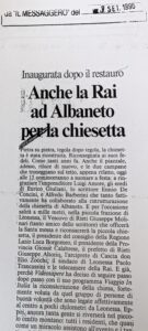 Scopri di più sull'articolo Anche la Rai ad Albaneto per la chiesetta (Il Messaggero)