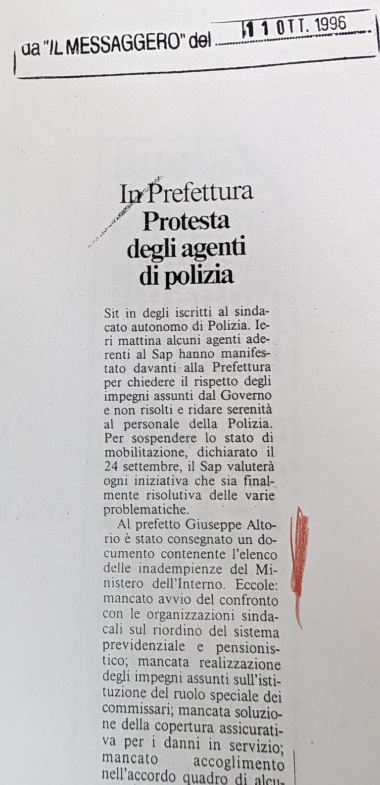 Scopri di più sull'articolo Protesta degli agenti di polizia (Il Messaggero)