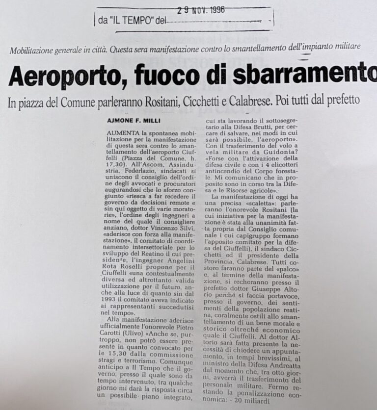 Scopri di più sull'articolo Aeroporto, fuoco di sbarramento (Il Tempo)
