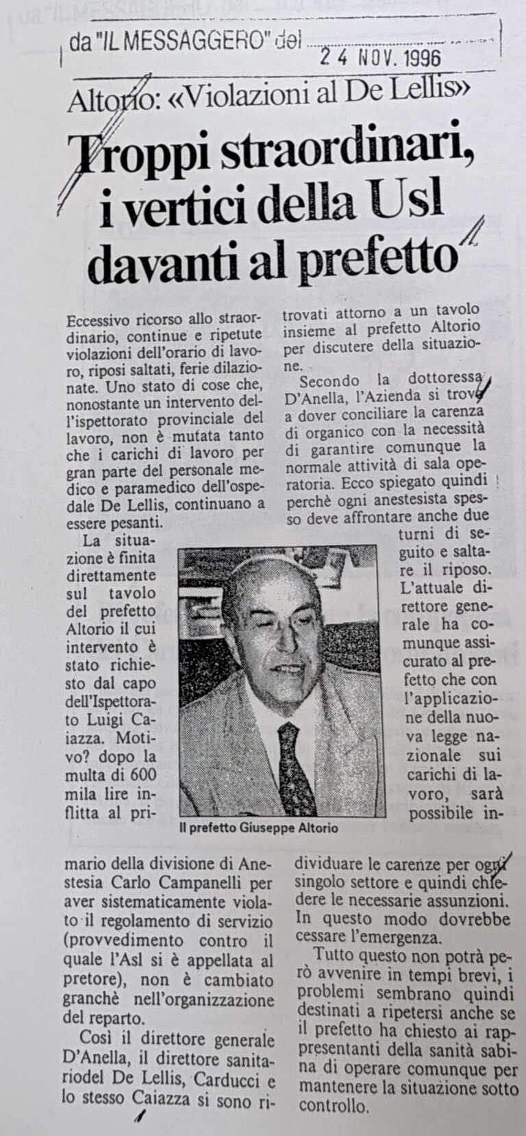 Scopri di più sull'articolo Troppi straordinari, i vertici della Usl davanti al prefetto (Il Messaggero)