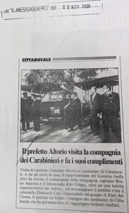 Scopri di più sull'articolo Il prefetto Altorio visita la compagnia dei Carabinieri e fa i suoi complimenti (Il Messaggero)