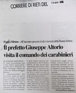 Scopri di più sull'articolo Il prefetto Giuseppe Altorio visita il comando dei carabinieri (Corriere di Rieti)