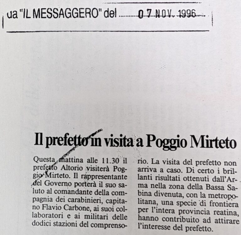 Scopri di più sull'articolo Il prefetto in visita a Poggio Mirteto (Il Messaggero)