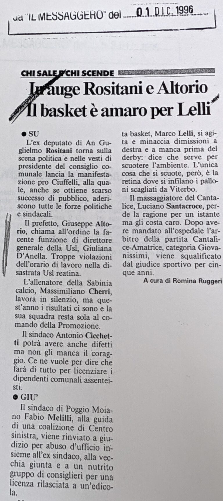 Scopri di più sull'articolo In auge Rositani e Altorio Il basket è amaro per Lelli (Il Messaggero)