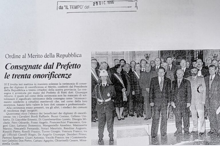 Scopri di più sull'articolo Consegnate dal Prefetto le trenta onorificenze (Il Tempo)