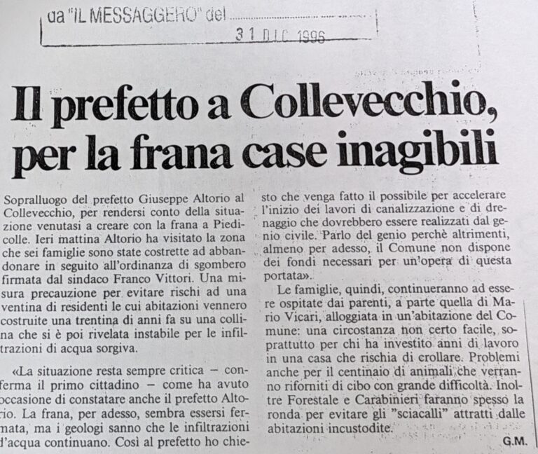 Scopri di più sull'articolo Il prefetto a Collevecchio, per la frana case inagibili (Il Messaggero)