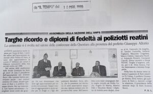 Scopri di più sull'articolo Targhe ricordo e diplomi di fedeltà ai poliziotti reatini (Il Tempo)