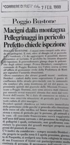 Scopri di più sull'articolo Macigni dalla montagna
Pellegrinaggi in pericolo
Prefetto chiede ispezione (Corriere di Rieti)