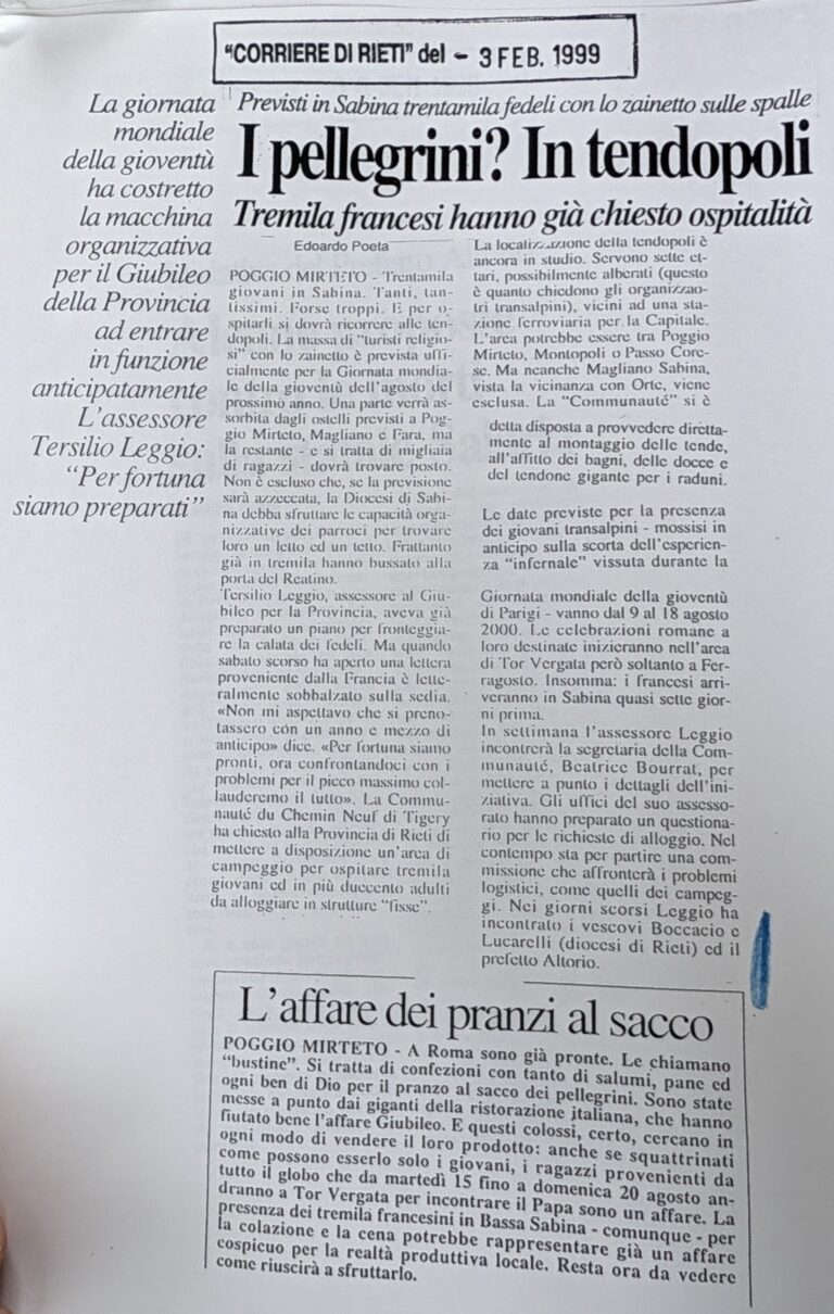 Scopri di più sull'articolo I pellegrini? In tendopoli (Corriere di Rieti)
