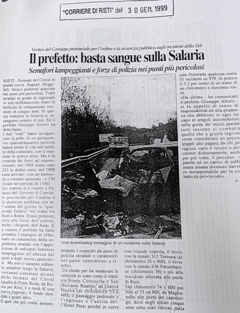 Scopri di più sull'articolo Il prefetto: basta sangue sulla Salaria (Corriere di Rieti)