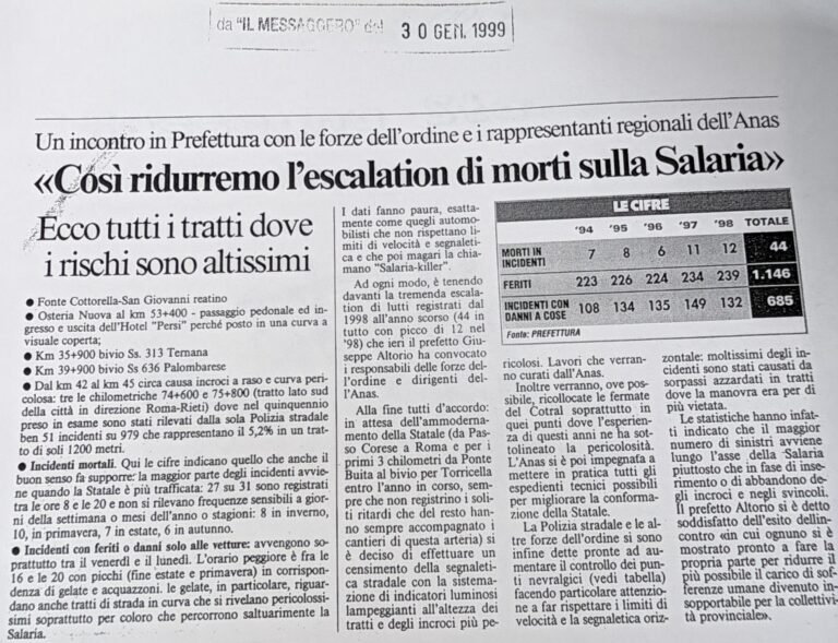 Scopri di più sull'articolo «Così ridurremo l’escalation di morti sulla Salaria» (Il Messaggero)