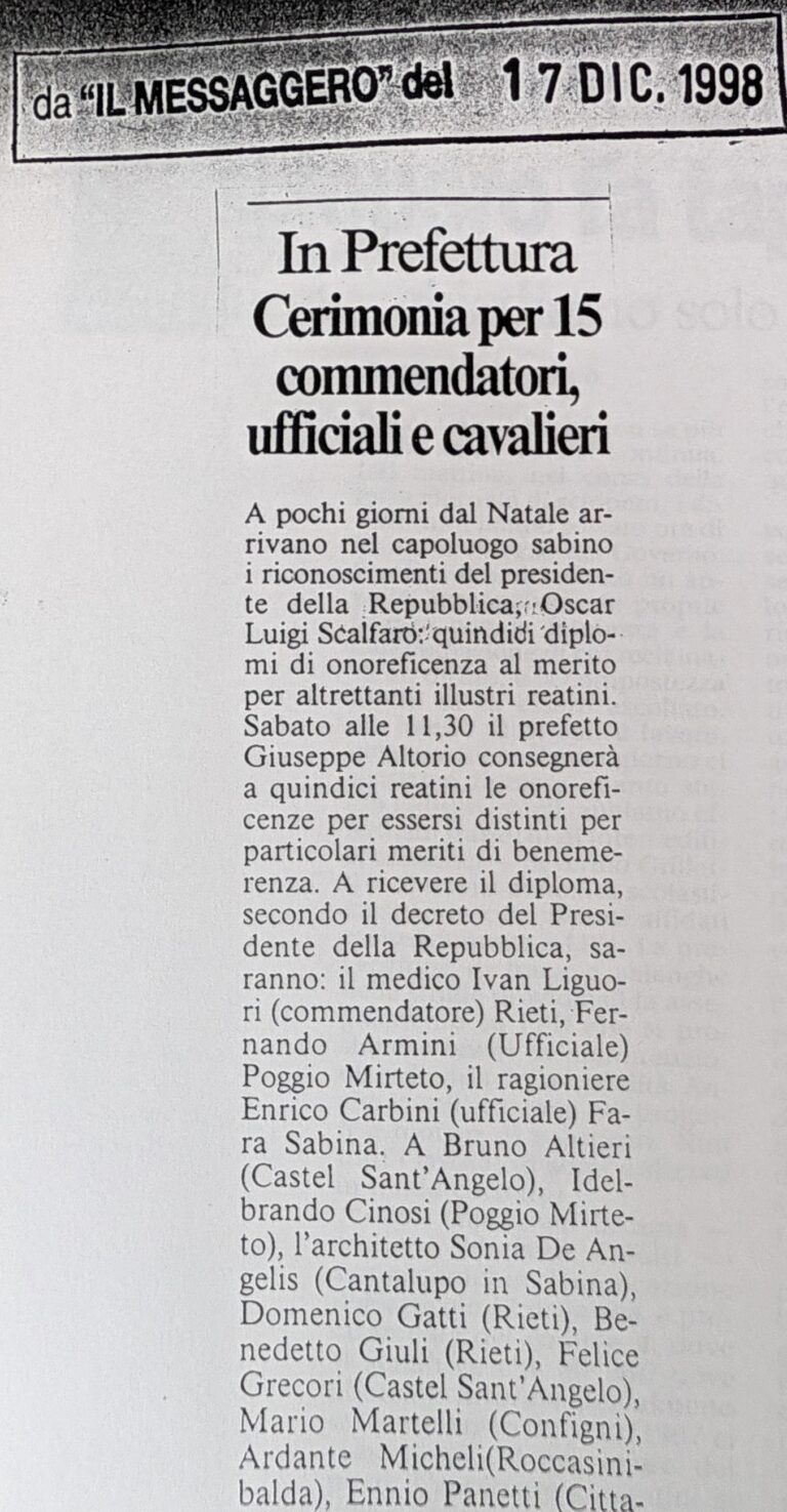 Scopri di più sull'articolo Cerimonia per 15 commendatori, ufficiali e cavalieri (Il Messaggero)