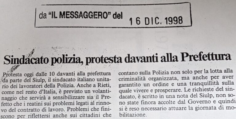Scopri di più sull'articolo Sindacato polizia, protesta davanti alla Prefettura (Il Messaggero)