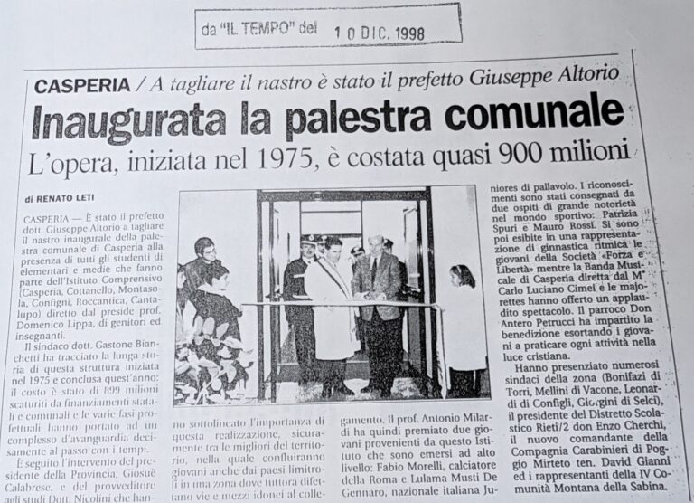 Scopri di più sull'articolo Inaugurata la palestra comunale (Il Tempo)