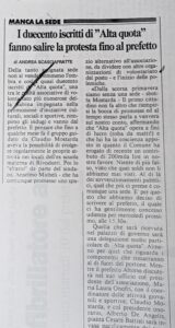 Scopri di più sull'articolo I duecento iscritti di “Alta quota” fanno salire la protesta fino al prefetto (Il Messaggero)