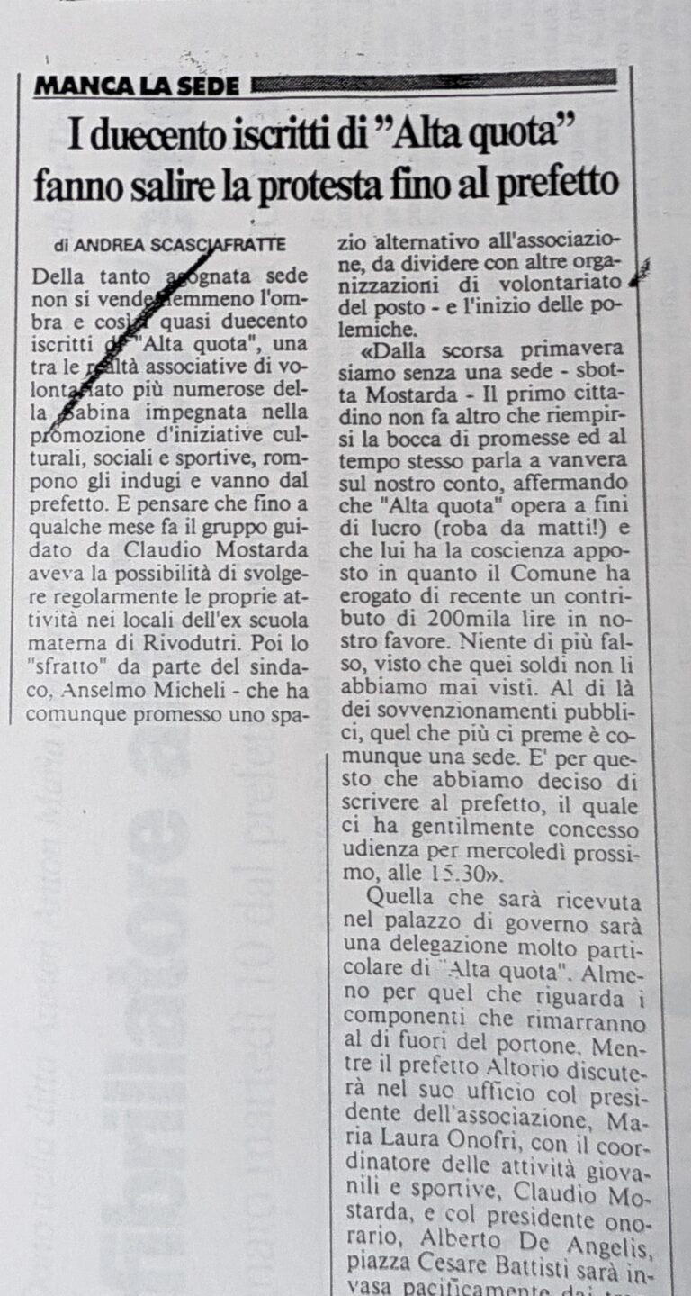 Scopri di più sull'articolo I duecento iscritti di “Alta quota” fanno salire la protesta fino al prefetto (Il Messaggero)