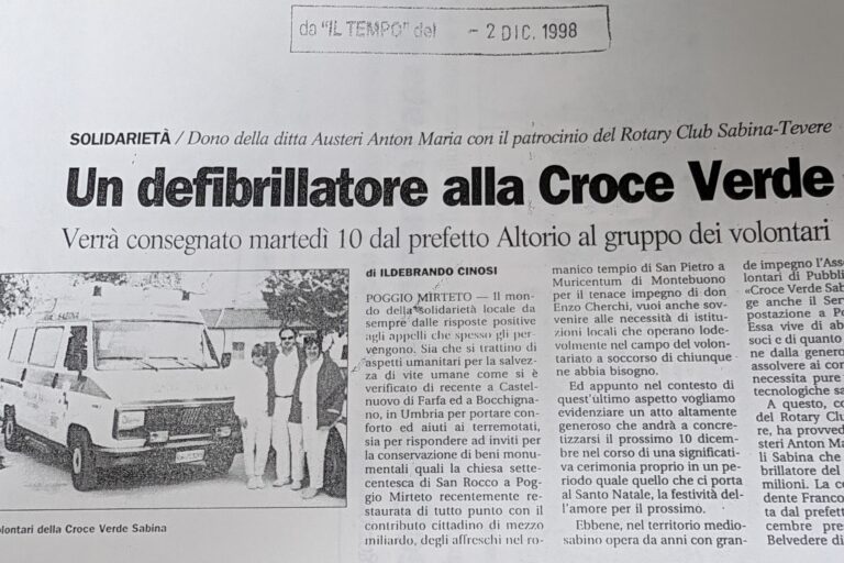 Scopri di più sull'articolo Un defibrillatore alla Croce Verde (Il Tempo)