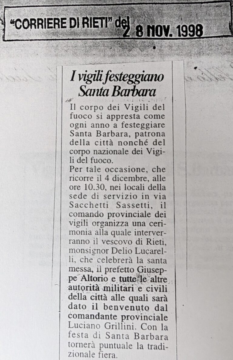 Scopri di più sull'articolo I vigili festeggiano Santa Barbara (Corriere di Rieti)