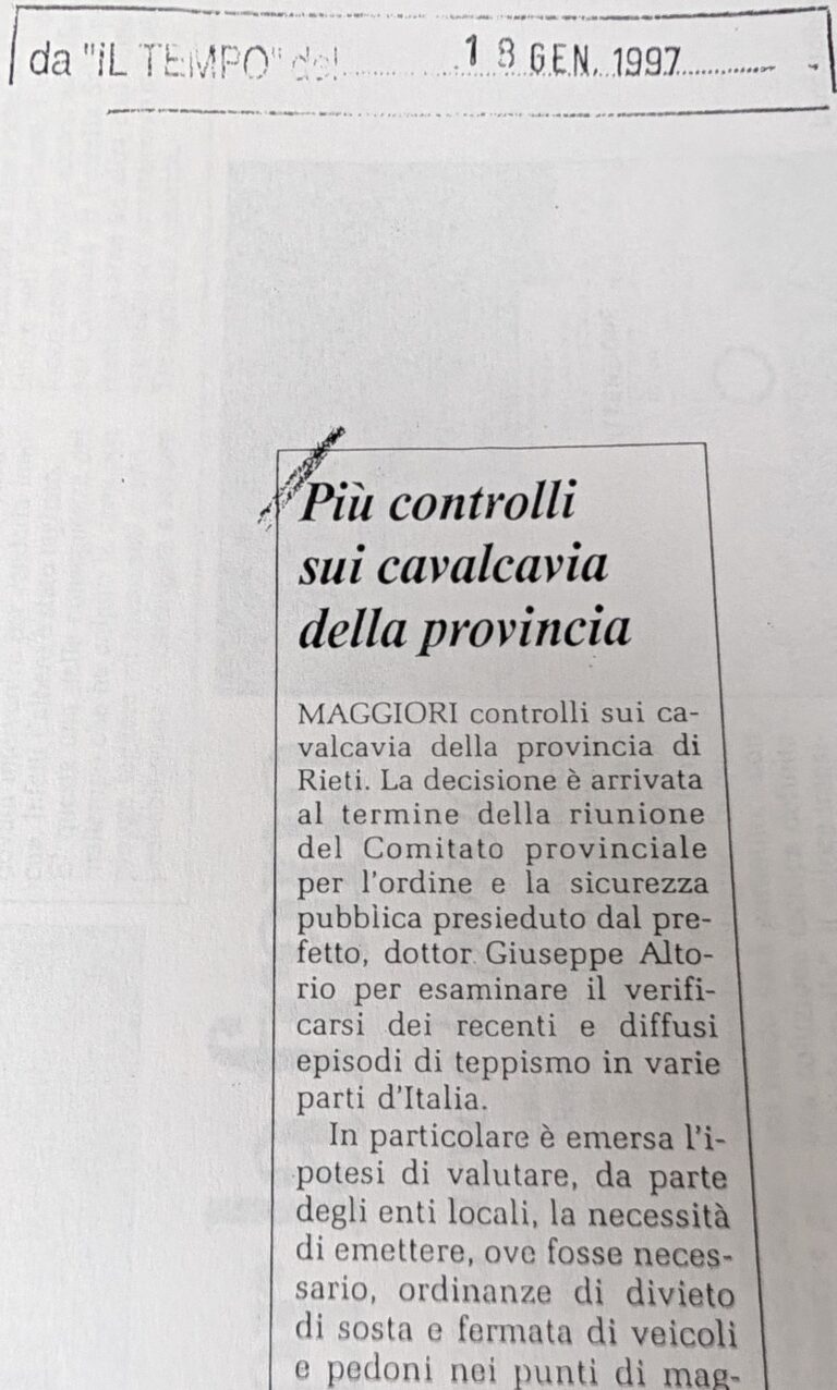 Scopri di più sull'articolo Più controlli sui cavalcavia della provincia (Il Tempo)