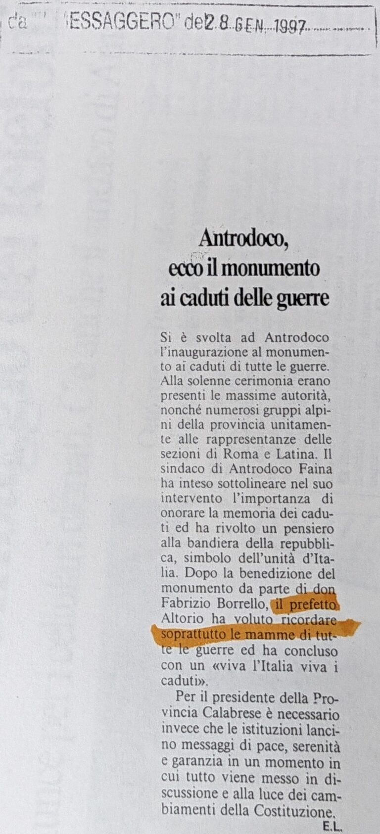 Scopri di più sull'articolo Antrodoco, ecco il monumento ai caduti delle guerre (Il Messaggero)
