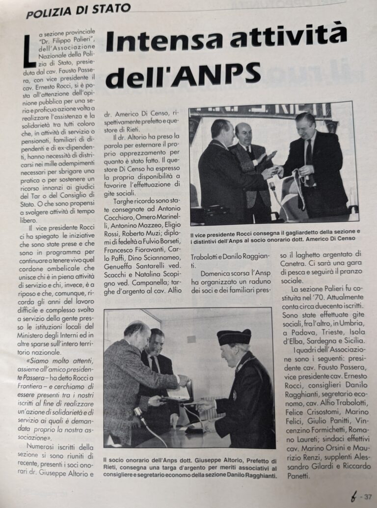 Scopri di più sull'articolo Intensa attività dell’ANPS (Frontiera)