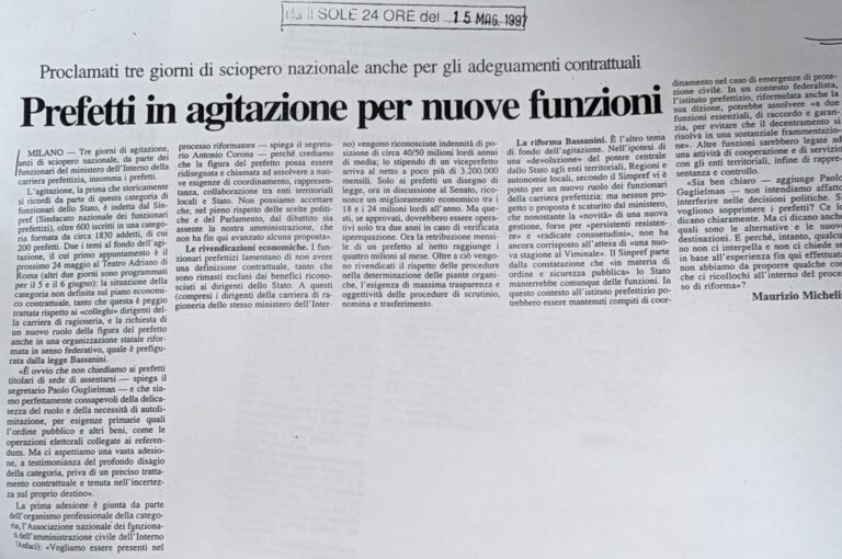 Scopri di più sull'articolo Prefetti in agitazione per nuove funzioni (Il Sole 24 Ore)