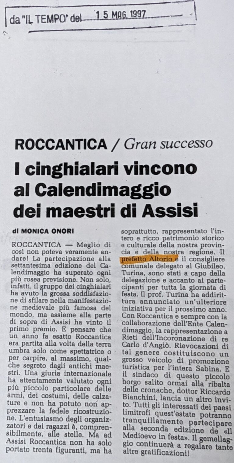 Scopri di più sull'articolo I cinghialari vincono al Calendimaggio dei maestri di Assisi (Il Tempo)